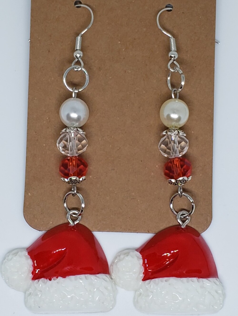 Handmade Beaded Dangle Santa Hat Earrings